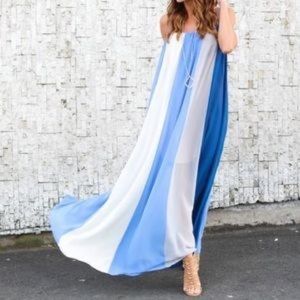 Flowy blue and white maxi dress